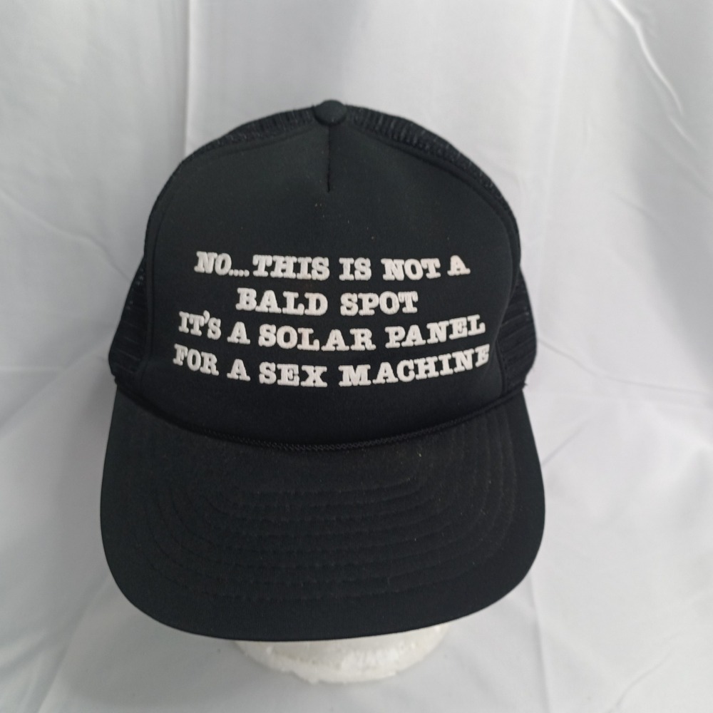 Vintage 80s Trucker Hat Black Solar Panel Sex Machine Gag Mesh #1